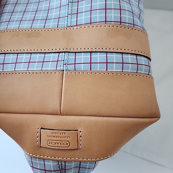 Coach Plaid Tote Bag in Tan and Blue Preppy COACH Hampton M2J-7579 Spring Purse - Picture 13 of 16